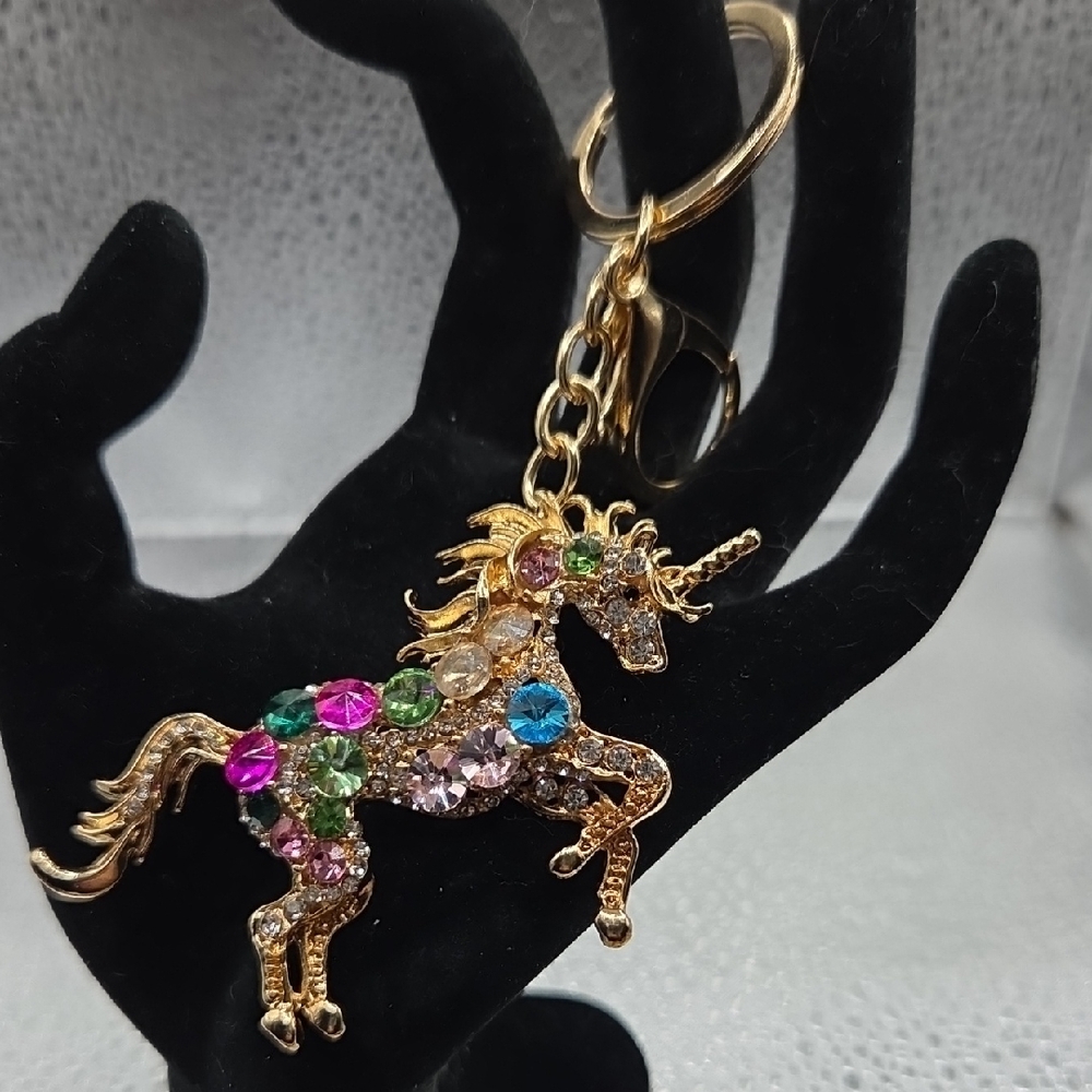 Keychain, Gold Unicorn with Colorful Gems NWOT